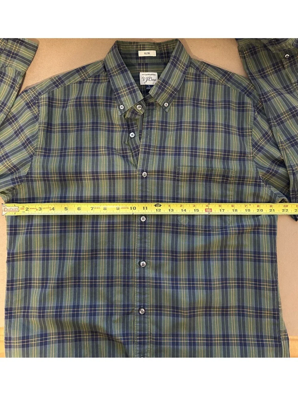 J Crew Men Slim Fit Button Down Green Plaid Long Sleeve Shirt size L